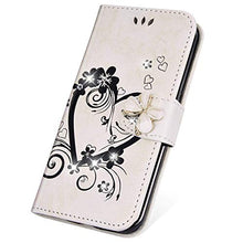 Saceebe Compatibile con Huawei Y5 2018 Custodia pelle Cover a libro Portafoglio Flip Case [Custodia in pelle goffrata Love con cordino] Farfalla diamante 360 Grado Anteriore e posteriore Cover,bianco