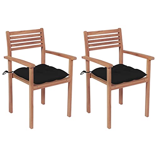 vidaXL Sedie da Giardino 2 pz con Cuscini Neri Massello di Teak