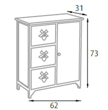 King Home C656121 Cassettiera 3 Cassetti con Cuore + Anta Washed in Legno di Paulownia, Bianco