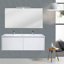 OrionShop Mobile Bagno Sospeso Leda da 120cm Bianco Opaco con Lavabo Specchio e Lampada LED Inclusi