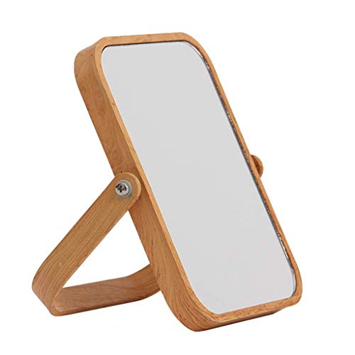 Specchio per Il Trucco da Tavolo, Specchio da Trucco in Legno massello Specchio cosmetico Portatile Specchio da Barba Pieghevole HD, 19,3x16,3 cm