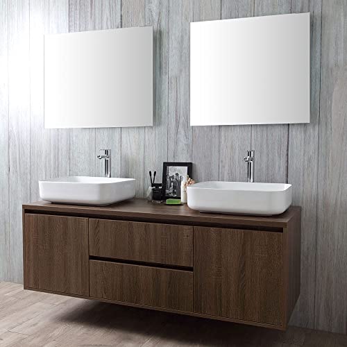 Kiamami Valentina MOBILE BAGNO SOSPESO NOCE SCURO DOPPIO LAVABO DA APPOGGIO SPECCHIO | SIENA