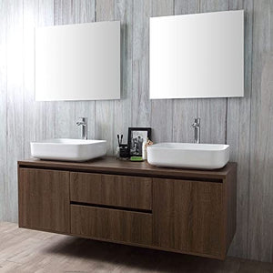 Kiamami Valentina MOBILE BAGNO SOSPESO NOCE SCURO DOPPIO LAVABO DA APPOGGIO SPECCHIO | SIENA