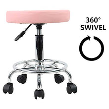 KKTONER Sgabello Rotondo in Pelle PU con poggiapiedi Regolazione dell'altezza della Parte Girevole Spa Salone di Disegno Tattoo Workshop Massaggi Sgabelli Sedia operativa Rosa