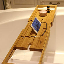 AnnYGJ Supporto per Vasca, Installazione Gratuita di bambù Bagno Multifunzionale per Tablet iPad per Cellulare, Retrattile 74-113 cm, Adatto per la Maggior Parte delle vasche negli Hotel Domestici