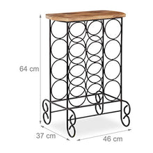 Relaxdays Scaffale per 12 Bottiglie di Vino 2in1 Cantinetta & Mobile HLP 64x46x37 cm, Metallo e Legno di Mango, Naturale