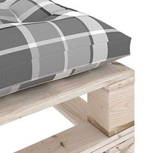 vidaXL Pouf da Giardino Pallet Cuscino a Quadri Grigio Legno di Pino