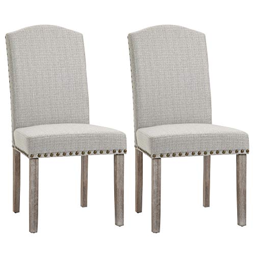 homcom Set 2 Sedie Imbottite Classiche da Salotto e Soggiorno, Rivestimento in Poliestere e Gambe in Legno, Grigio Chiaro, 51x64x99.5cm