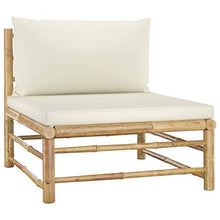 Festnight Set Divani da Giardino 5 pz con Cuscini Bianco Crema in bambù, Set Salottino da Giardino con Divano, Poggiapiedi e Tavolino