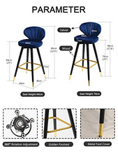 GYPPG Sgabello Alto Bar 64 / 74cm con Schienale, sedie Bar Cucina Soggiorno in Velluto Blu Scuro e Finitura in Legno di Gomma