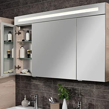 FACKELMANN B.Clever - Set di mobili da bagno, 3 pezzi, 120-150 cm, in frassino con lavabo in marmo, con armadietto a specchio a LED
