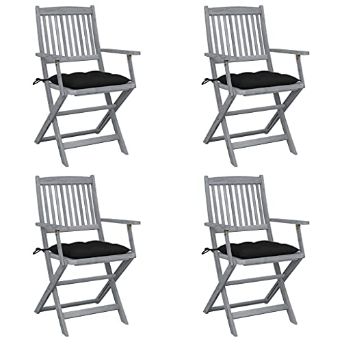 vidaXL Sedie da Giardino Pieghevoli 4pz con Cuscini in Massello Acacia