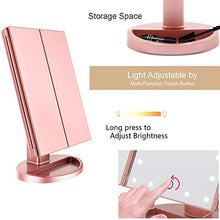 WDEC Specchio Trucco, con 21 LED, Specchio di Vanity Trifold Ruota di 90°, Ingrandimento 1x / 2X / 3X, Lo Schermo di Tocco, Ricarica USB, Luminosità Regolabile, per il Trucco (Oro rosa)