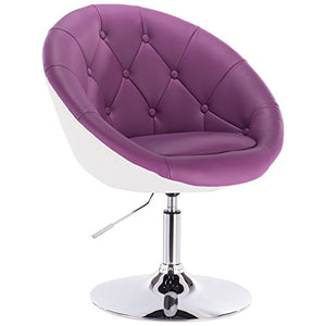 WOLTU BH41vlw-1 Poltroncina da Bar Sgabello Girevole Sedia con Schienale Braccioli in Ecopelle Altezza Regolabile Viola+Bianco