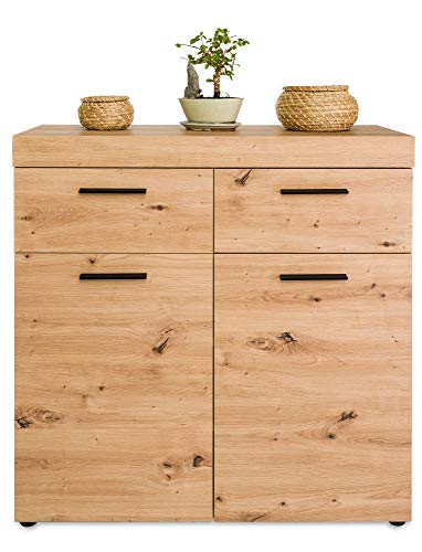COSTWAY Armadietto d Bagno Salvaspazio, Mobiletto Autoportante, con 2 Cassetti e 2 Ante, per Bagno Cucina e Soggiorno, Legno 90 x 34 x 90cm