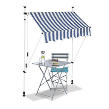 Relaxdays Tenda da Sole, Protezione per Il Balcone, Regolabile, Senza Forare, a Manovella, Larga 150 cm, a Righe Blu, Bianco, 150 x 120 cm