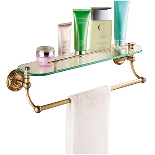 ABBD Mensola per Bagno in Vetro retrò, fissata a Parete con Barra e portasciugamani in Ottone Spazzolato, Doccia per lavandino del Bagno-Gold