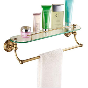 ABBD Mensola per Bagno in Vetro retrò, fissata a Parete con Barra e portasciugamani in Ottone Spazzolato, Doccia per lavandino del Bagno-Gold
