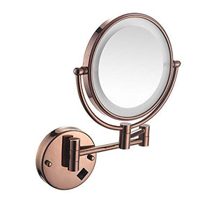 Specchio per il trucco pieghevole da 8 pollici con ingrandimento 10 volte, specchio per il trucco da parete per hotel da bagno a led con ricarica della lampada in oro rosa
