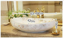 Jgophu, lavabo da appoggio in ceramica dipinto a mano, ovale, colore bianco