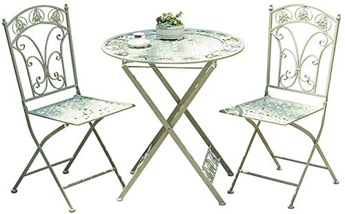 Set da tavolo e sedie da giardino, in metallo, resistente alle intemperie, set da bistrot con 1 tavolo e 2 sedie, colore verde