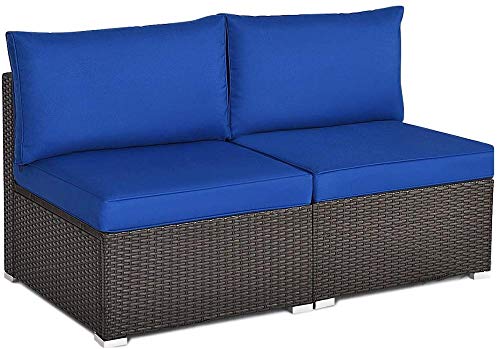 YRRA 2 Pz 2 PCS Outdoor Wickerless Sofa Prizio Patio Rattan Sofà sezionale Set w / 2 Cuscini Spessi e 2 Cuscini Sedili aggiuntivi per Balcone Giardino Patio Piscina (Turchese)-Blu Navy