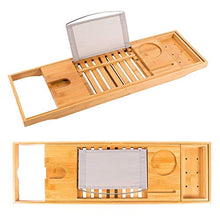 Vasca da Bagno, Scaffale Antiscivolo in Legno 70-104cm Retrattile Porta Cellulare iPad Mensola Portabottiglie da Vino, Adatto per La Casa Dell'hotel Vasca da Bagno