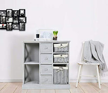 Rebecca Mobili Credenza cucina, cassettiera bagno legno e vimini, 4 cassetti 3 ceste, grigio, shabby country - Misure: 69 x 69 x 30 cm (HxLxP) - Art. RE4016
