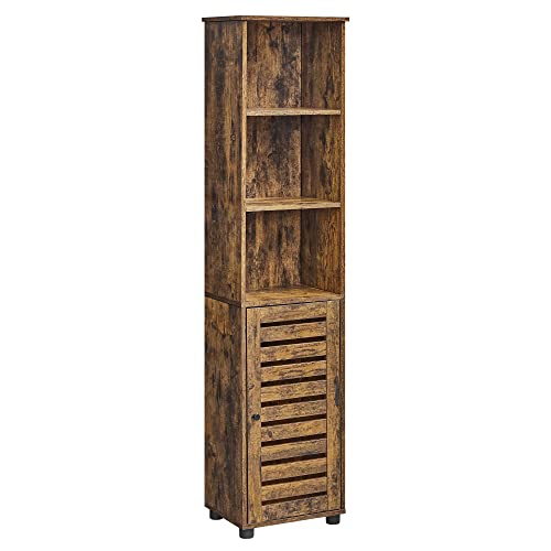 VASAGLE Mobile da Bagno, Armadio Alto per Bagno, Organizzatore Portaoggetti, con 3 Scomparti Aperti e 2 Ripiani Regolabili, Soggiorno, Entrata, Marrone Vintage BBK160X01