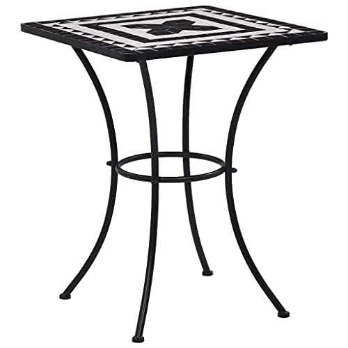 vidaXL Tavolino da Bistrot con Mosaico Decorativo Robusto Elegante Angolo da Bar Cucina Bistrò Nero e Bianco 60 cm in Ceramica Telaio in Ferro