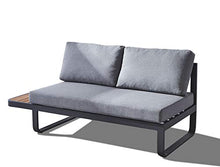 Meubletmoi - Divano angolare da giardino in alluminio, cuscini morbidi in tessuto grigio mélange e legno teak – stile lounge – VAHINE