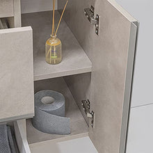 Mobile bagno sospeso 90/110 cm, cassetti e ante con chiusura rallentata, completo di specchio e lavabo in ceramioa (Effetto Pietra Beige, Mobile 90 con lavabo e specchio)