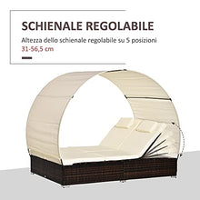 Outsunny Sdraio da Giardino Doppia con Tettuccio e Schienale 5 Reclinazioni, Lettino Prendisole in Rattan PE 196x137x36.5cm Bianco Crema