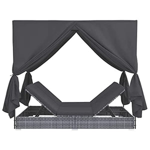 Cikonielf Sedia a Sdraio con Tende Lettino Prendisole Reclinabile Regolabile in Poli Rattan Sdraio Giardino 197 x 140 x 180 cm Grigio
