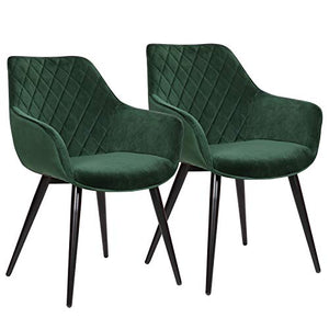 WOLTU BH153gn-2 Coppia Sedie Sala da Pranzo Poltrona con Braccioli per Soggiorno in Velluto Verde Gambe in Metallo