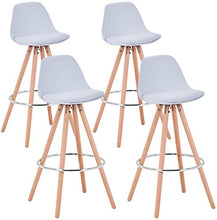 GOLDFAN Sgabello Cucina Un Set di 4 Sgabelli da Bar Gambe della Sedia in Legno con Schienale in Plastica,Bianca