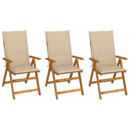 vidaXL Sedie da Giardino Pieghevoli 3 pz con Cuscini Acacia Massello