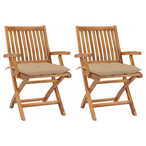 vidaXL Sedie da Giardino 2 pz con Cuscini Beige in Teak Massello