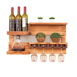YUTRD ZCJUX Muro Rack Rustico Vino Supporto della cremagliera del Vino in Legno con Supporto di Vetro Vino, Vino Storage Rack Casa e Cucina Décor