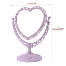 ZXFMT Specchio per Il Trucco, a Forma di Cuore Tavolo Girevole Specchio Compatto Comò in plastica Specchi Beige Rosa Blu Strumento cosmetico 2 Lati