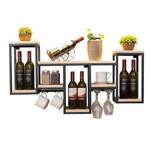 SBDLXY Scaffale Galleggiante per Vino in Legno con Supporto per calici | Armadi per Vino per Cucina, Sala da Pranzo, Bar o Cantina | con Piatto in Legno Color Natura
