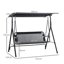 Outsunny Dondolo da Giardino Terrazza 3 Posti con Tettuccio Parasole Regolabile, Metallo e Textilene 172x110x155cm Nero