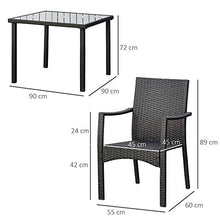 Outsunny Set 4 Sedie da Giardino e Tavolo con Ripiano in Vetro, Arredamento da Esterno in Rattan PE e Metallo, Nero