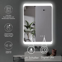 HOKO® Specchio LED per bagno, anti-appannamento riscaldamento e orologio digitale, 50 x 70cm, energetica A+, HK034A