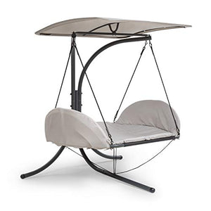 blumfeldt Fountain Valley Sdraio Pensile - Tettuccio Parasole, Oscillazione Rilassante, Spessore Imbottitura 4 cm, 2 Cuscini Laterali, Robusta Base in Acciaio, Viti in Acciaio Zincato, Beige