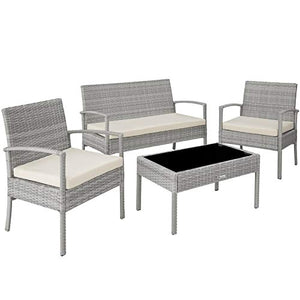 TecTake 403706 Set di Mobili Rattan, Arredamento Giardino, Tavolo Sedie Panca, Esterno Terrazzo Lounge Veranda, Grigio Chiaro