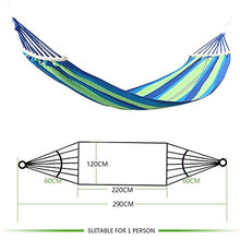 EASY EAGLE Amaca da Giardino con 60CM Aste di Legno, 220x120CM Amache Cotone con Cuscino Gonfiabile per Campeggio Viaggio, Carico 300KG, Strisce Verde-blu