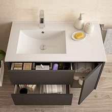Yellowshop - Mobile Mobiletto da Bagno Sospeso in Legno Cm 85 Completo di Specchiera Lampada LED E Lavabo in Porcellana Arredo Modello Noja 855 Varie Colorazioni (Grigio Opaco)