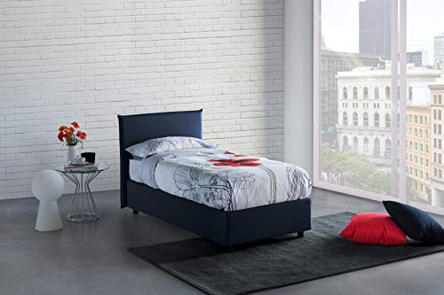 Talamo Italia Letto contenitore Singolo Anna, Made in Italy, Letto con rivestimento in tessuto, Apertura laterale, adatto per materasso cm 80x190, Blu
