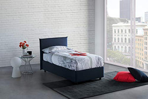 Talamo Italia Letto contenitore Singolo Anna, Made in Italy, Letto con rivestimento in tessuto, Apertura laterale, adatto per materasso cm 80x190, Blu